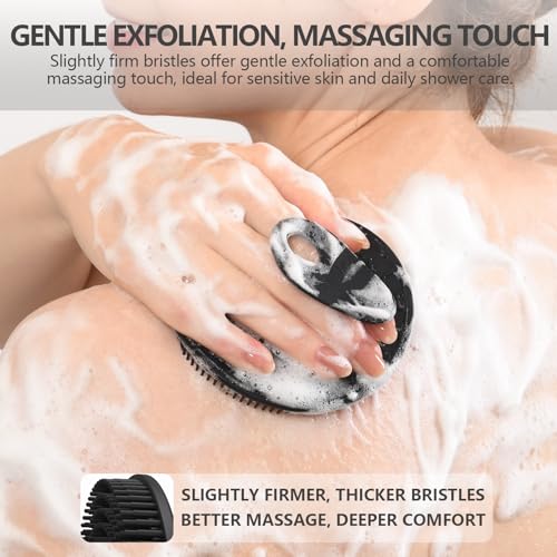 Silicone Body Scrubber with Scrub Net Set, BEAUTAIL 2 Pack for Rich Lather, Deep Cleansing, and Exfoliation – Durable, Easy to Clean, Gentle or Firmer Options – 1 Shower Brush Black, 1 Scrub Net Gray - color: Black