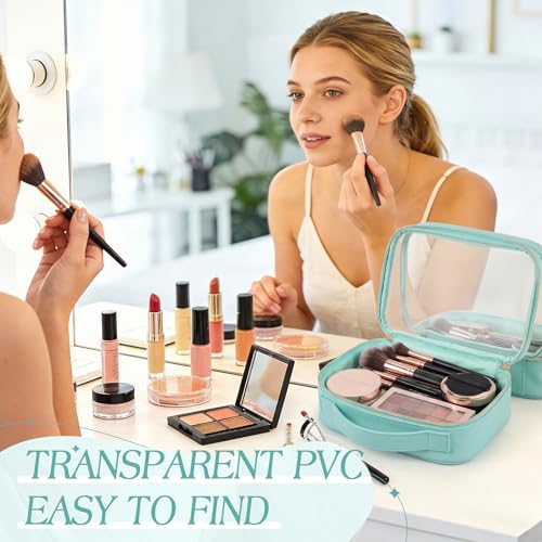 Abbylike 6 Pcs Clear Makeup Bags Bulk 7.9 x 5.9 x 2.4 Inches Quart Size Approved PU Leather Toiletry Bag with Handles Small PVC Clear Travel Cosmetic Case for Women Wedding Bridal Gifts(Lake Bule) - color: Lake Bule