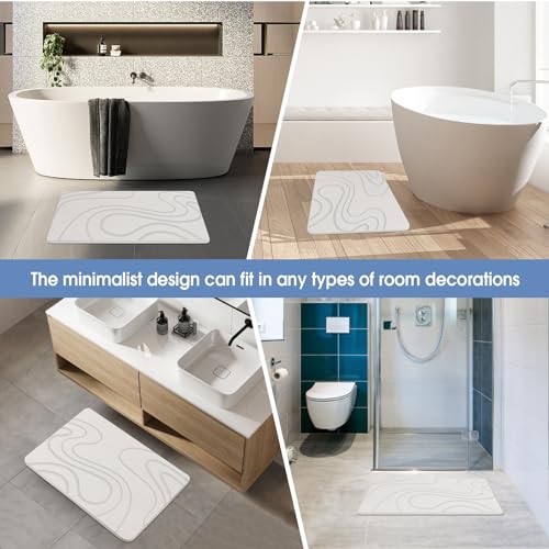 Veeloim Stone Bath Mat Diatomaceous Earth Shower Mat Non-Slip Super Absorbent Diatomite Stone Mats for Bathroom Floor/Kitchen Counter Quick Drying Natural Easy to Clean(23.6''×15.4" White) - color: Line2-white