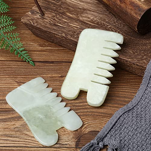 BBTO 2 Pcs Jade Comb for Scalp Massage Gua sha Comb for Head Body spa Hair Multifunctional Handheld Massage Tools(Classic Style) - style: Classic Style