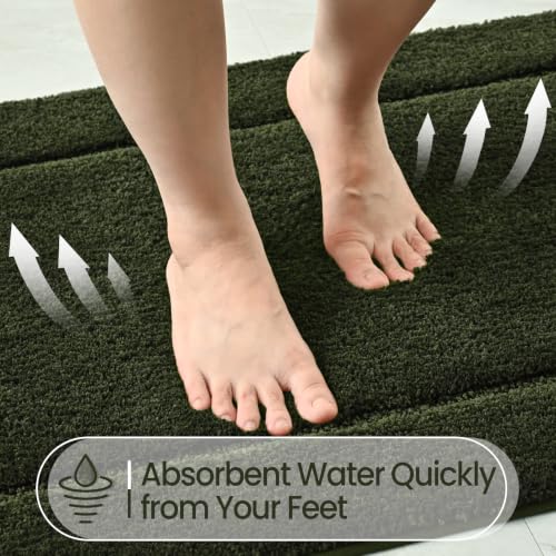 LOCHAS Bathroom Rug Set Olive Green, Soft Bath Rug Set 2 Piece Set, Toilet Mat U-Shaped 20x20 and 34x20 Bath Rugs, Quickly Dry Mats for Bathroom, Tub, Washable, Super Absorbent Floor Mat - color: Olive Green, size: 34" x 20" Plus 20" x 20" (U-Shape)
