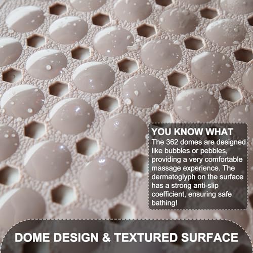 TEESHLY Bath Tub and Shower Mats, Non Slip 40 x 16 Inch Extra Long Bathtub Mat, Machine Washable Bathmat with Drain Holes, Suction Cups for Bathroom Floor, Tan - color: Tan