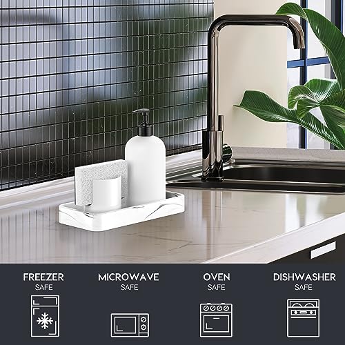 Gurygo 8" Ceramic Bathroom Vanity Tray for Kitchen Counter - Kitchen Soap Tray - Rectangular Ceramic Trays for Bathroom - Porcelain Large Serving Trays (Marble, Set/1) - color: Marble White, size: 7.9" x 4" x 1.1"