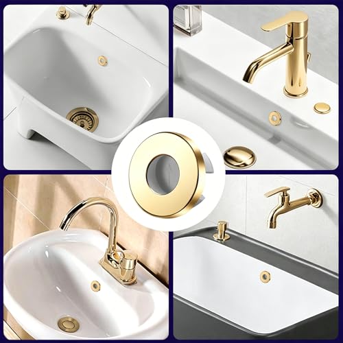Sink overflow drain cover - Brass Overflow Ring Bathroom Basin Sink Round Hole Trim Cover Hole Insert in Caps Sink Drain Insert Plug (Gold) - color: Gold