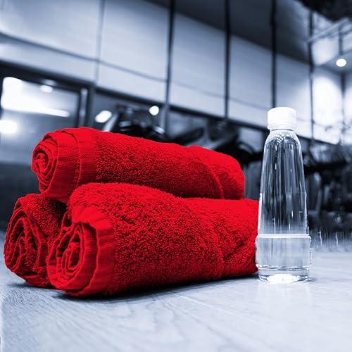 GOLD TEXTILES Luxury Wash Cloths Set of 12, Red (13x13 Inches) 100% Ring Spun Cotton, Premium Feel with High Absorbancy Ideal Washcloths for Bathroom,Salon, Spa and Gym - color: Red, size: 12 Pack 13x13