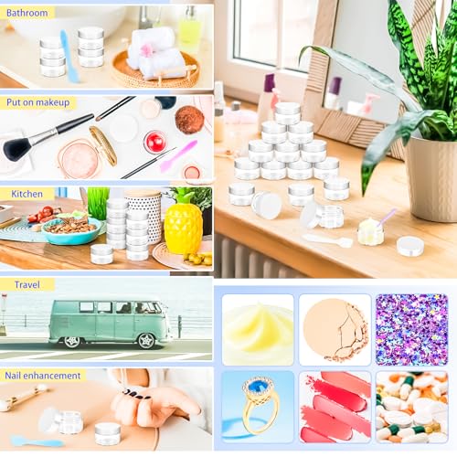40 Pack 15g Plastic Jars with Lids, 15ml Round Clear Cosmetic Containers Makeup Jars, Travel Size Container Jar with 10 Spatulas for Sample Lotion Cream Eyeshadow Ointment Salve Balm Powder - color: White, size: 15g