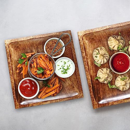 Crocon Square Wood Plates Set of 2, Wooden Dinner Plates Set, 8 Inch & 11 Inch Wood Serving Tray Wooden Plates for Fruit Salad Snacks, Dish Platter Charcuterie Boards, Wood Charger Plates - color: Square Plates - Set of 2 - 8" with 11"