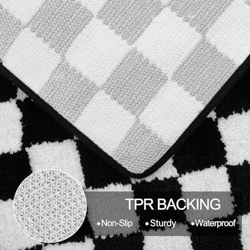 Uphome Bath Mats for Bathroom, Black and White Checkered Machine Washable Bathroom Rug Non Slip, 20x31 Water Absorbent Soft Microfiber Bathroom Mat for Tub, Shower, Floor - size: 20x31 inch