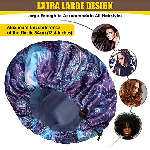 4 Packs Shower Caps, Extra Large Adjustable Double Layer Waterproof Hair Cap for Women, Waterproof Exterior & EVA Lining, Oversized Design for Long Thick Hair (Starlight Printing, X-Large) - color: Starlight Printing, size: X-Large