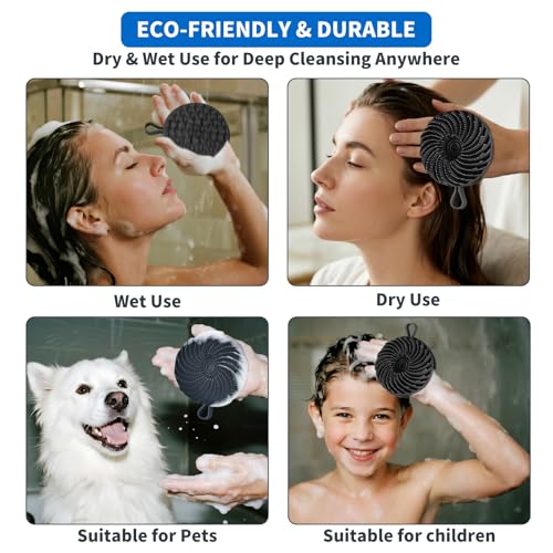 Larger Silicone Body Scrubber&Scalp Massager Hair Growth,Dual Sided Dual-Use,Exfoliating Body Scrubber,Wet&Dry Brush for Hair Massager Scalp,Silicone Shower Scrubber (Black) - color: Black