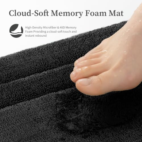 YIHOUSE Bathroom Rugs Sets 3 Piece, Towel-Like Soft Absorbent Thick High Density Memory Foam Bath Mat Set, Non-Slip Machine Washable Bath Rugs for Bathroom, Tub & Shower, Black - color: Black, size: 1'8" x 2'8" (3 pieces)