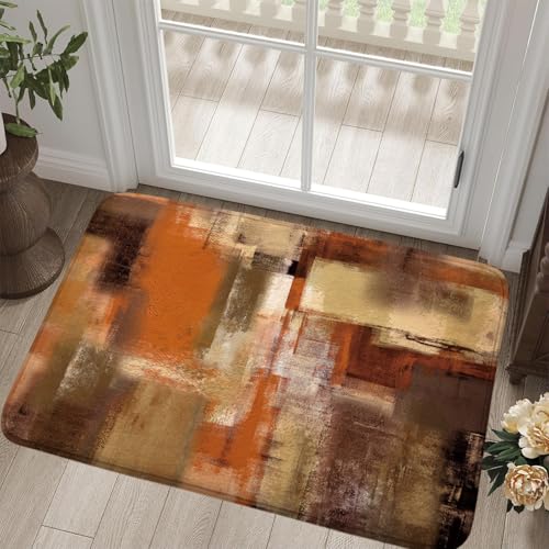 Burnt Orange Abstract Bath Rug, Modern Art Brown Rust Painting Bath Mat Sets for Bathroom, Soft Non Slip Floor Rugs 17X29 Inch - color: Burnt Orange