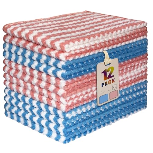 Dish Towels, Coral Velvet Microfiber Cleaning Cloths, Super Absorbent & Fast Drying, Reusable Lint Free Dishcloths for Kitchen, Washing Dishes (12, X Large Mixing) - color: X Large Mixing