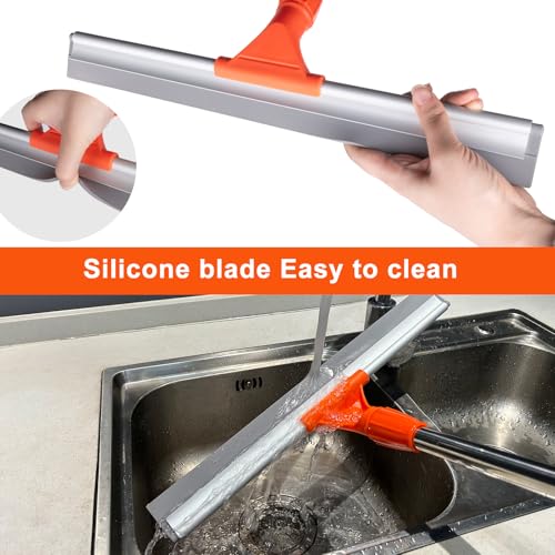BITOPE Floor Squeegee for Cleaning, 17.3" Heavy-Duty Squeegee for Floor, Silicone Scrubber Broom with 5 Ft Stainsless Steel Long Handle for Bathroom, Glass Windows, Tile, Garage, Deck