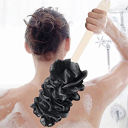 Back Scrubber for Shower, Loofah Long Handle Bath Body Brush, Soft Nylon Mesh Sponge On a Stick for Shower Men Women Kids Elderly, Exfoliating Scrub Cleaning Luffa for All Kinds of Skin(Black) - color: Black
