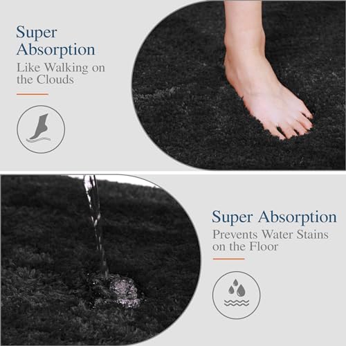 Walensee Bath Mat, High Pile Microfiber Bathroom Rug, Non-Slip, 16 x 24, Black - color: Black, size: 16" x 24"