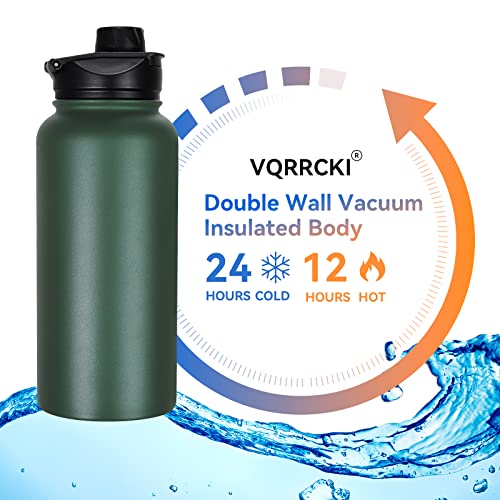32 oz Insulated Water Bottle Bulk 4 Pack, Stainless Steel Sports Water Bottles with Straw Lid & Wide Mouth Lids, Double Walled Vacuum, Leak Proof, Dark Green - color: Dark Green, size: 32 Ounces-4
