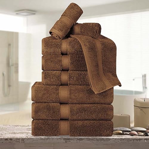 BNM Madeline Egyptian Cotton Heavyweight Towels, Ideal For Shower, Spa, Hotel, 800 GSM, Face/ Washcloths, Hand Towels, Bath Towels, Absorbent, Luxury Basics, 9 Piece Towel Set, Chocolate Dark Brown - color: Chocolate, size: 9-Piece Towel Set