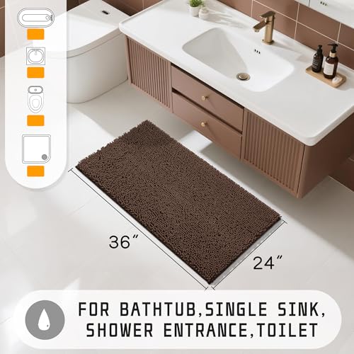 Yimobra Large Bathroom Rugs 36"x24", Non Slip Bath Mat for Tub, Shaggy Rug Floor Carpet, Extra Soft Super Absorbent Quick Dry, Machine Washable,Brown - color: Brown, size: 36" X 24"