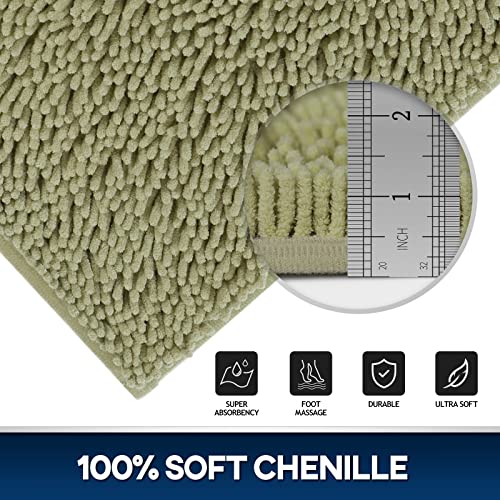 TREETONE Machine Washable Water Absorbent Bath Mat Bathroom Rugs Non Slip Soft Microfiber Mat (Set of 3-Medium 20" x 32"/Contour/Lid Cover, Sage Green) - color: Sage Green, size: Set of 3-Medium 20" x 30"/Contour/Lid Cover