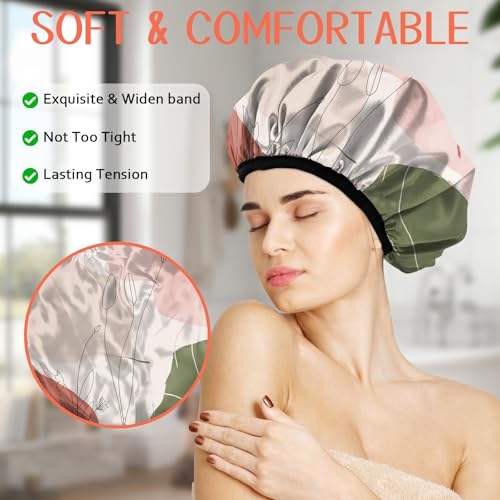 Luxury Shower Cap Terry Lined Reusable Triple Layer Waterproof Hair Elastic Caps Shower Bath Hat for Women Girls Cute Aesthetic-Color Block - color: AL11-Color Block