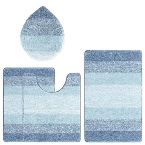 Bsmathom Bathroom Rug Set Bath Rugs Microfiber Non Slip Bathroom Set 4 Piece with Toilet Cover, Washable Absorbent Bath Mat, Dusty Blue - color: Dusty Blue, size: 18"x26"+20"x31"+U20"x24"+Cover19"x21"