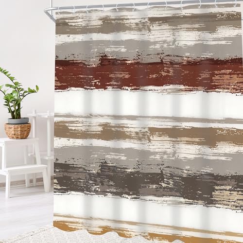 Abstract Brown 72Wx78H Shower Curtain Long Modern Gray Oil Painting Watercolor Striped Minimalist Geometric Simple Artistic Bathroom Curtain Set Aesthetic Bath Bathroom Accessories Decor - size: 72"W x 78"L (Pack of 1)