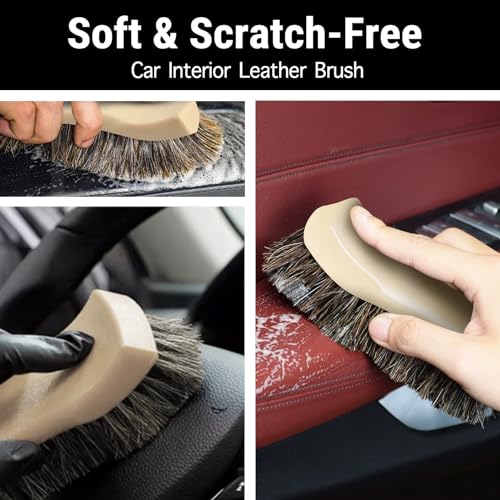 YeewayVeh Long Bristle Horse Hair Brush for Leather, Versatile Leather Cleaning Brush for Car Interior Seat, Carpet, Upholstery, Furniture and Shoes - color: Brown, size: 1 Pack