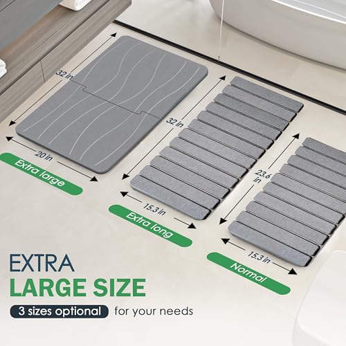 MOPHONICHOME Extra Large Stone Bath Mat 32 x 20 inches - Diatomaceous Earth Bathroom Stone Mat, Non Slip Quick Dry Diatomite Bathroom Rug, Absorbent, Modern Design, Easy to Clean, Dark Gray - color: Extra Large Dark Gray