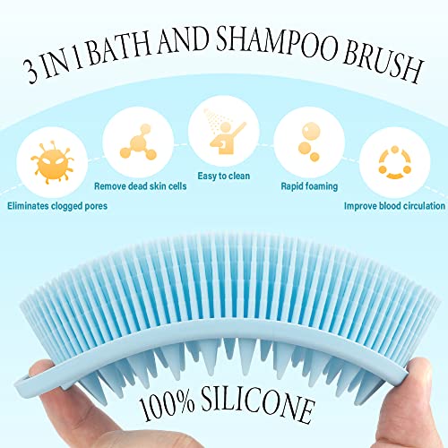 2 in 1 Silicone Body Scrubber Shampoo Brush, Shower Body Scrubber, Silicone Bath Scrubber,Exfoliating Body Scrubber, Scalp Massager, Silicone Loofah Body Scrubber,Rapid Foaming-3 Pack Black,Blue,Pink - color: Pink,blue,black