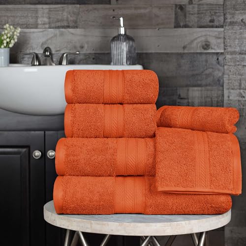 Superior 700 GSM Long Staple 100% Combed Cotton, Durable, Plush and Absorbent 6-Piece Single Ply Towel Set - Sandstone - color: Sandstone, size: 6-Piece Towel Set