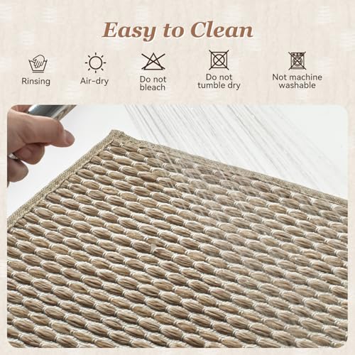 AMOAMI Unique Woven Bath Mat, Super Absorbent Non Slip Bath Mat, 20" x 32", Brown - color: Brown, size: 20" x 32"