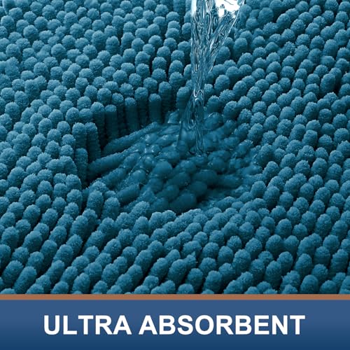 Smiry Luxury Chenille Toilet Rugs U-Shaped 20x20, Soft Absorbent Non-Slip Contour Bathroom Rugs for Toilet, Machine Washable Contoured Bath Mats, Peacock Blue - color: Peacock Blue, size: 20" X 20" Contour Rug