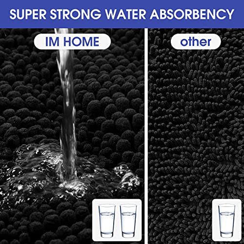 ACCUMTEK Striped Black Toilet Bathroom Rug Mat Set 2 piece Rug Ultra Soft, Non Slip Chenille Bath Rugs, Absorbent Plush Shaggy Bath Mats for Bathroom, Bedroom, Kitchen, Shower, Tub - color: Black, size: U Shape 2'x1'8"+4'x1'8"