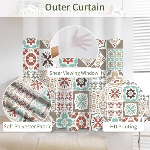 No Hook Shower Curtain with Snap in Liner Set FYLX00223 - color: Mediterranean Floral