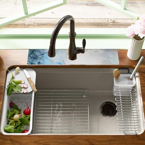 19.5" x 12" Dish Drying Mat & 24" x 5.5" Sink Splash Guard, Super Absorbent Drainer Rack Mat for Kitchen Counter Coffee Bar - color: Blue, size: 19.5"*12"+24"*5.5"