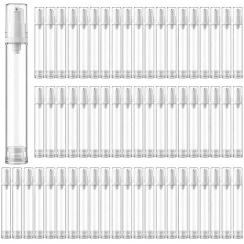 Zhehao 60 Pcs 15 ml Airless Pump Bottle Refillable Plastic Airless Vacuum Dispenser Travel Size Clear Cosmetic Sample Vial Container Jars for Lotion Cream Foundation Liquid Toiletries - size: 15 ml