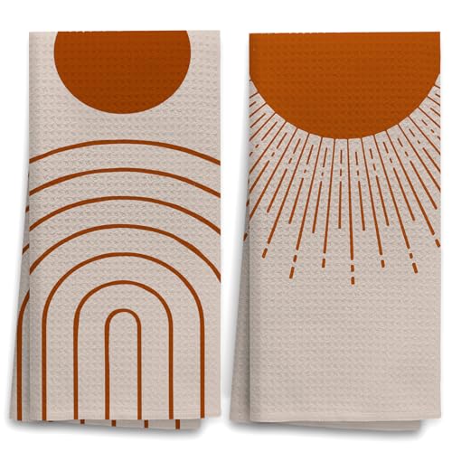 OHSUL Boho Kitchen Towels, Decorative Hand Towels for Bathroom, Orange Sun Sunshine Dish Tea Towels, Bohemian Decor, 16x24 Inch, Set of 2 - color: Color-6