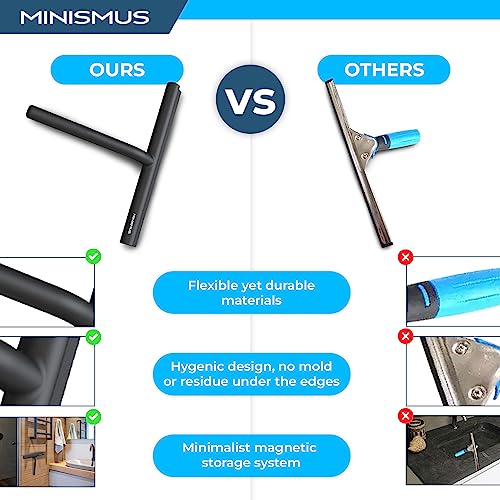 Minismus Shower Squeegee with Magnetic Hook - Silicone Window Wiper with Adhesive Wall Mounted Hanger - Shower Squeegee for Glass Doors - Rubber Squeegee - Shower Glass Cleaner (8.25 inches, Black) - color: Black