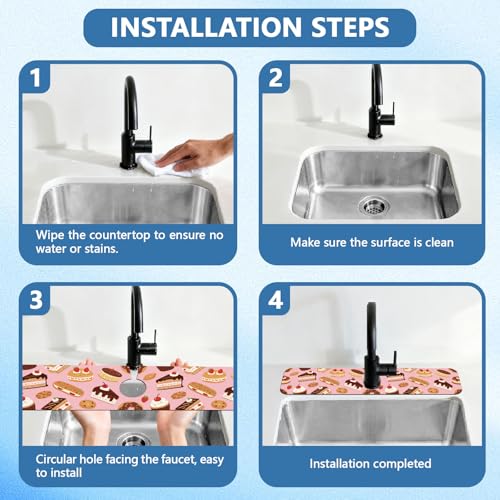 2 Pcs Kitchen Sink Splash Guard Faucet Mat Desserts Cakes Pattern Faucet Mat for Sinks Absorbing Drying Mats for Kitchen Bathroom - color: Desserts Cakes
