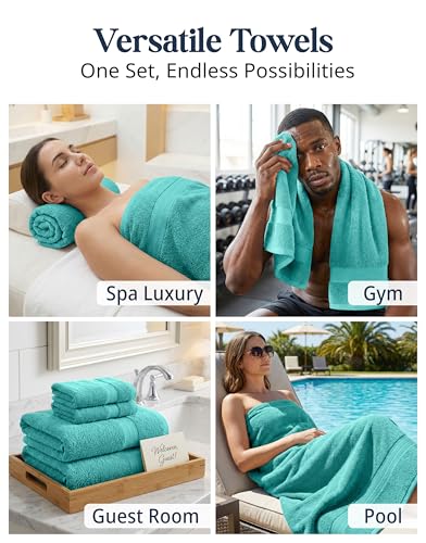 LANE LINEN 100% Cotton Bath Towel Set - 16 Pieces - Softer, Durable & Highly Absorbent - 4 Bath, 8 Wash cloths, 4 Hand Towels for Bathroom - Family Set, Premium Quality & OEKO-TEX Certified - Teal - color: 09: Teal