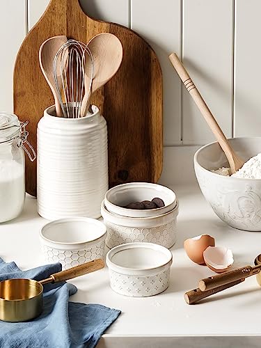 LE TAUCI Ramekins 6 oz, Ramiken for Creme Brulee, Lava Cake,Pudding, Souffle, Small Sauce Bowl,Ceramic Baking Dishes- 4 inch, Set of 4, Arctic White - color: Arctic White, size: 6 oz