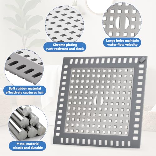 Shower Drain Hair Catcher,2pcs,Hair Catcher for Bathroom Drain,Sink,Bathtub | Tub Drain Cover Protector,Easy Installation Clean,Prevents Clogged For Bathroom/Kitchen/Laundry Room Floor Drain,Sink,Bathtub - size: Square/Round 4.72 inch