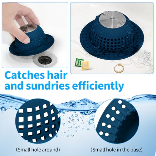 Aluvor Shower Drain Hair Catcher Bathtub Drain Cover Sink Drain Protector | Bathroom Sink & Bathtub Drain Strainer for Pop-Up & Regular Drains, Silver Navy Blue - color: Silver Navy Blue