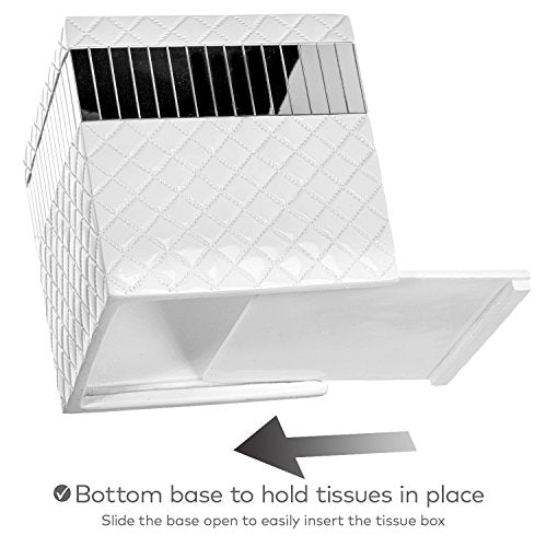 Quilted Mirror White Square Resin Tissue Box Cover with Bottom Slider - style: Square Tissue Box