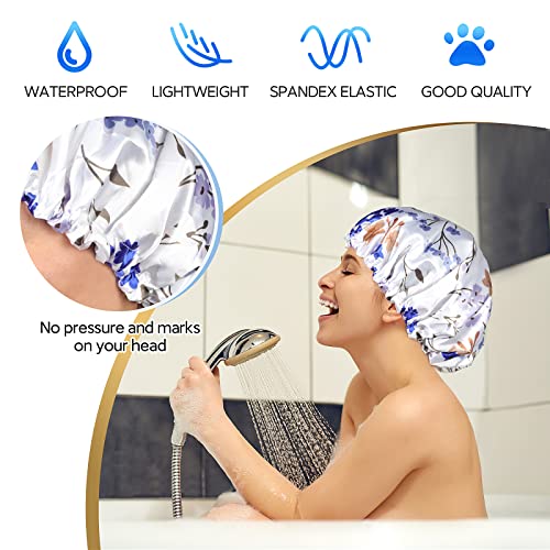 Shower Cap, Adjustable Shower Caps for Women, Extra Large Upgrade Double Waterproof Layers Hair Cap, Bath Caps Shower Hat Women Girls Adult Hair Protection Suitable for All Lengths and Thickness - color: Blue Porcelain, size: X-Large