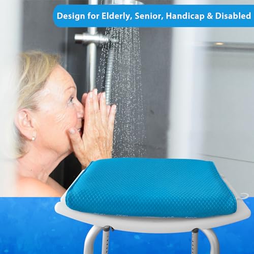 Shower Seat Cushion for Shower Chairs, Transfer Benches in Bathtub, Cushion for Sauna, 3D Mesh Pad with Hook, Slip-Resistant, Design for Elderly, Senior, Handicap & Disabled - size: Blue