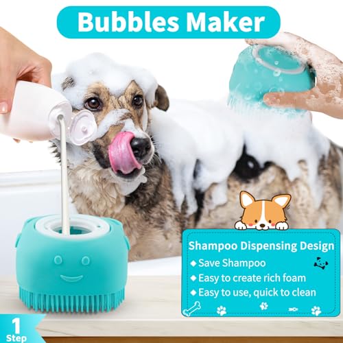 Comotech 6PCS Dog Bath Brush & Dog Toothbrush | Adjustable Handle Shampoo Brush & Scrubber for Short & Long Haired Dogs & Cats | Effectively Solve Odor & Stain Removal Problems (Blue Red Blue) - color: Blue Red Blue