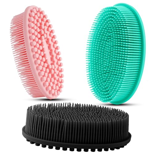 3 Pack Silicone Body Scrubber, Soft Silicone Loofah Exfoliating Body Scrubber, Silicone Body Brush Bath Shower Scrubber for Body, 2 in 1 Bath and Shampoo Wash Brush for Skin Exfoliation Men Women - size: Black+Pink+Green