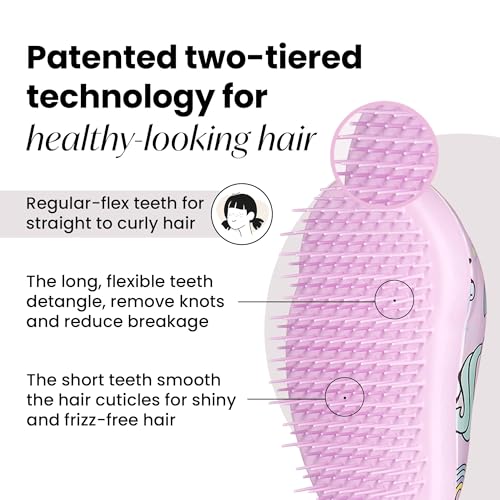 Tangle Teezer Original Detangler Mini Hair Brush for Kids, Unicorn Magic | Travel-size detangling hair brush, gentle on tender scalps; detangles wet or dry hair with no tugging, great for kids - color: Unicorn Magic, size: Mini